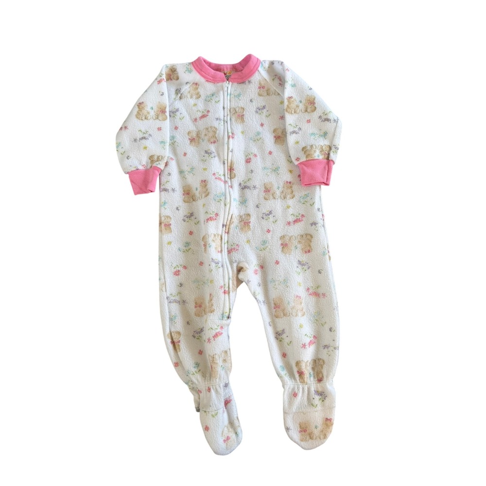 1999 Vintage Carters 18M Fleece Floral Teddy Bear Pattern Footed Sleeper